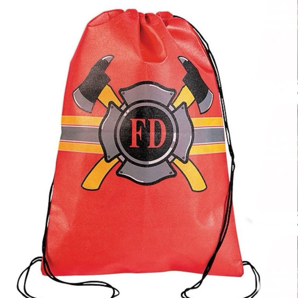 6 Firefighter Party Drawstring Bags